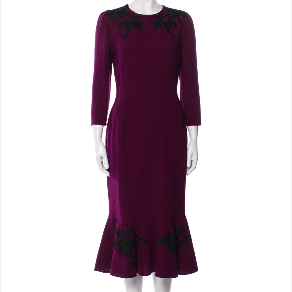 New Dolce & Gabbana Floral Appliqué Crew Neck Long Dress